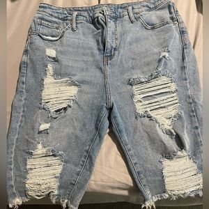 Distressed denim shorts